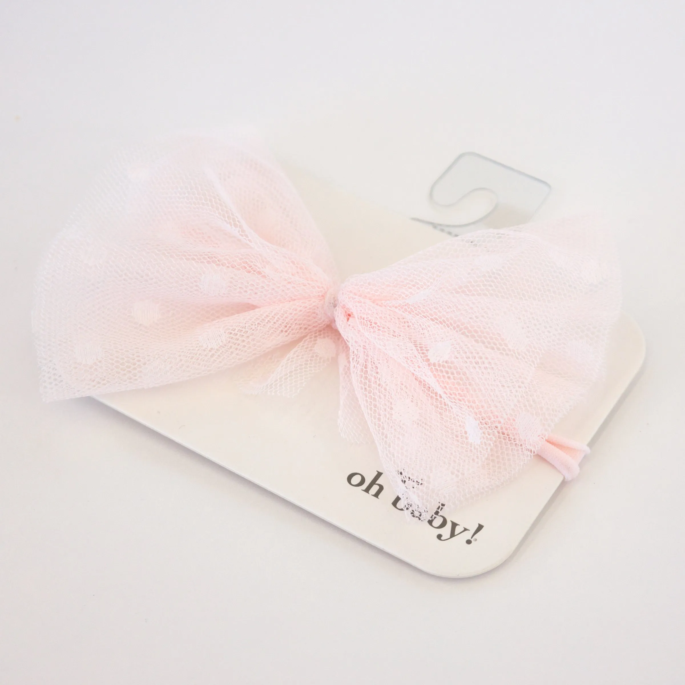 oh baby! Dotted Mesh Bow on Nylon Headband - Pale Pink