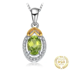 Oval-Cut Genuine Natural Green Peridot Pendant Necklace - 925 Sterling Silver