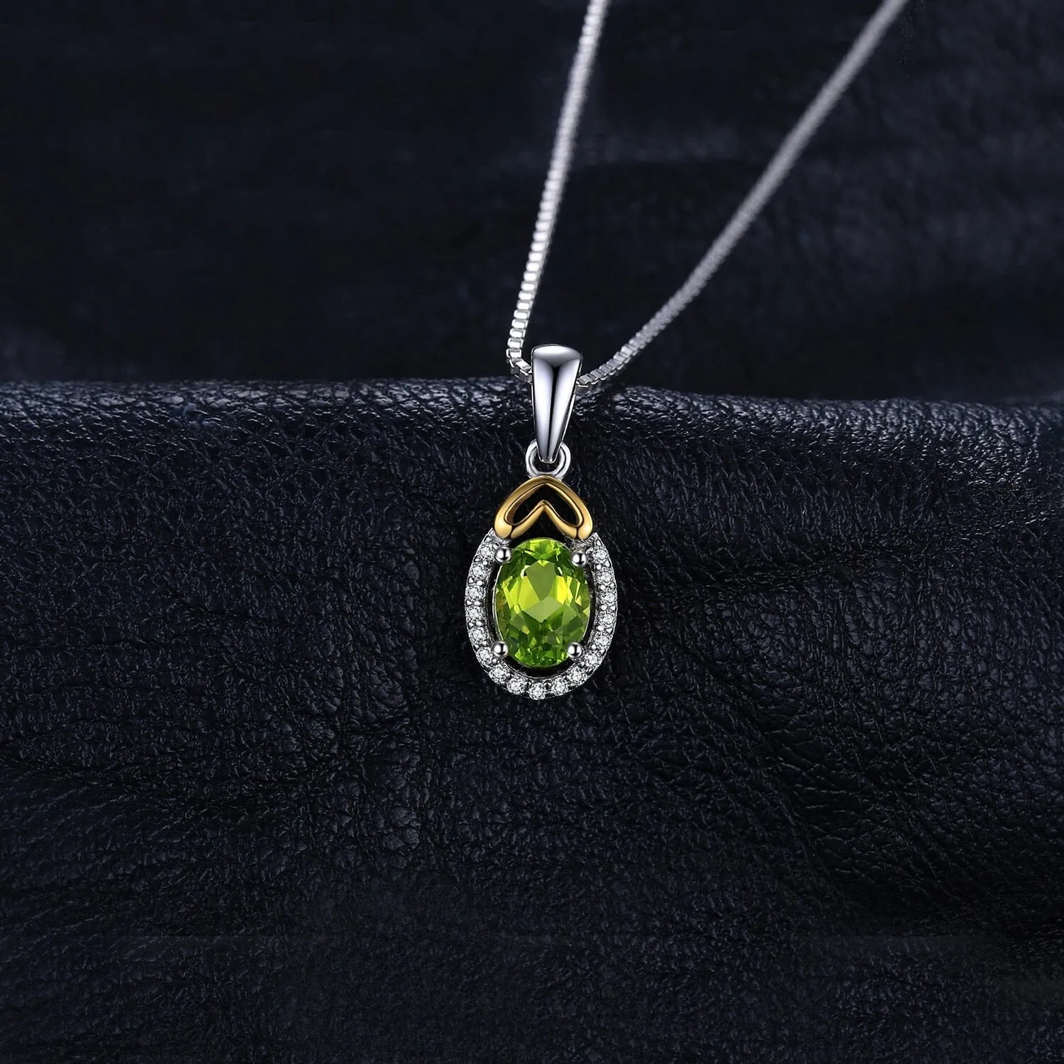 Oval-Cut Genuine Natural Green Peridot Pendant Necklace - 925 Sterling Silver