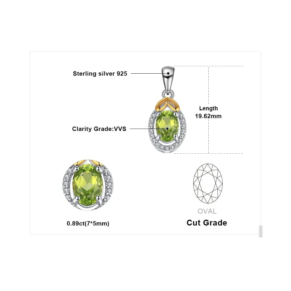 Oval-Cut Genuine Natural Green Peridot Pendant Necklace - 925 Sterling Silver