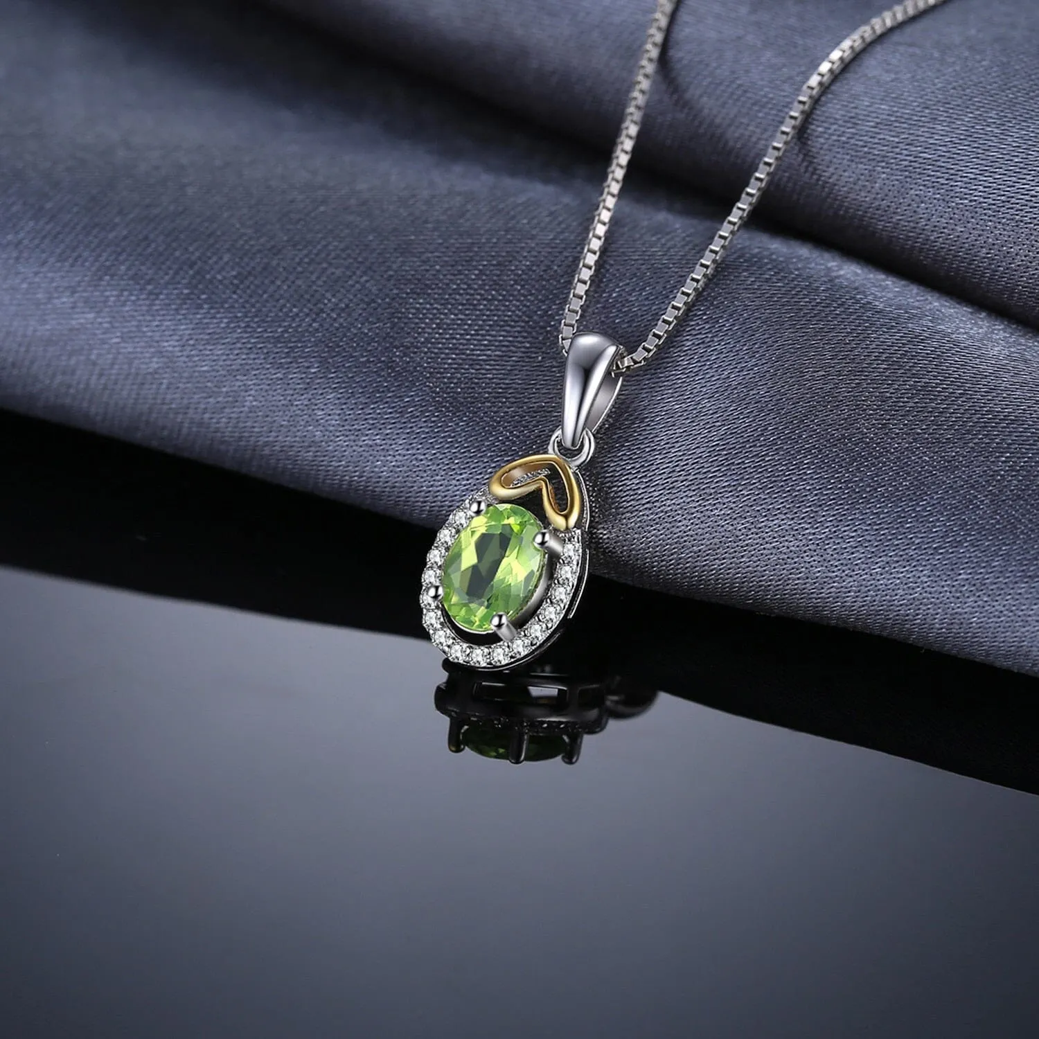 Oval-Cut Genuine Natural Green Peridot Pendant Necklace - 925 Sterling Silver