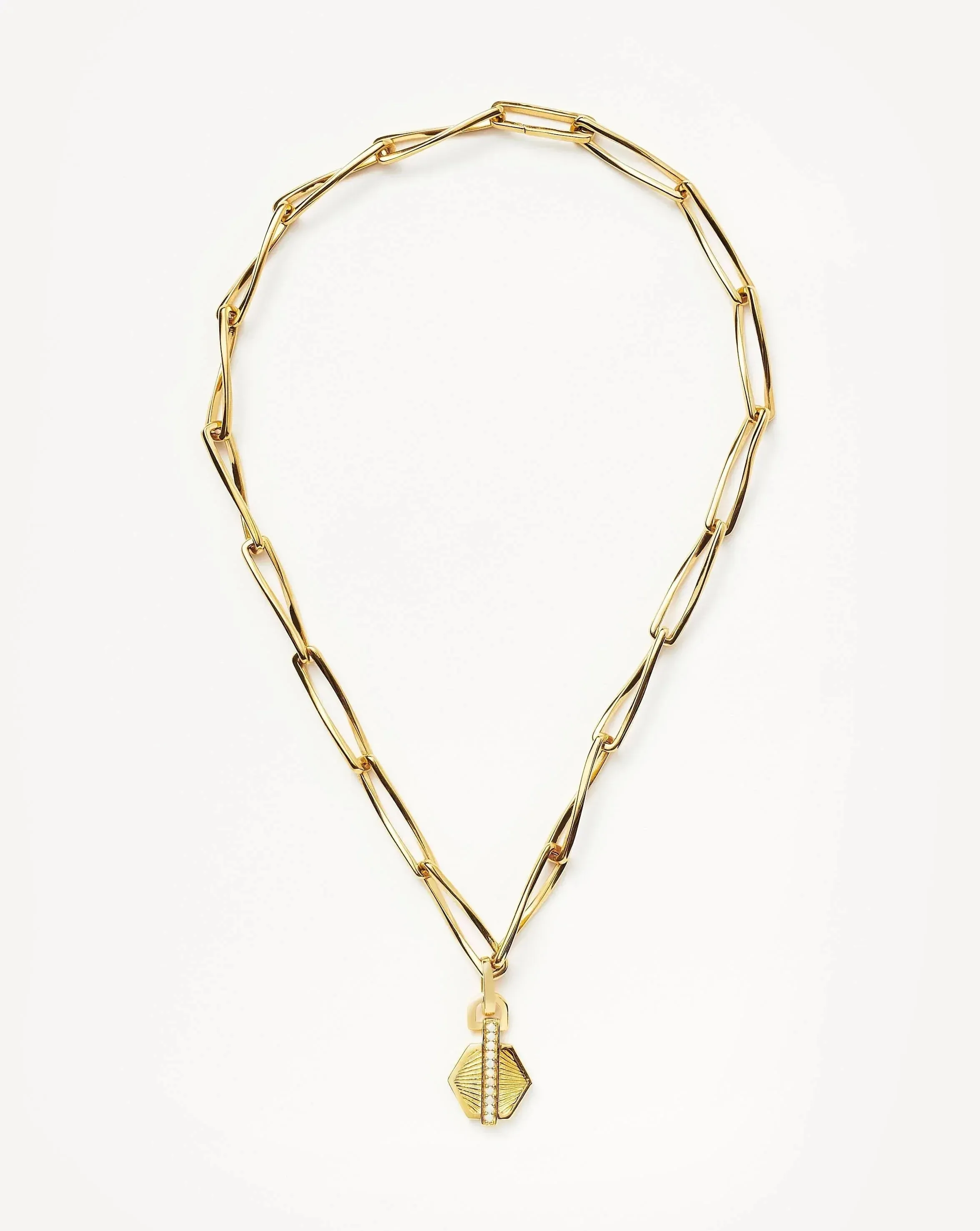 Pave Hex Twisted Link Chain Necklace | 18ct Gold Plated/Opalite