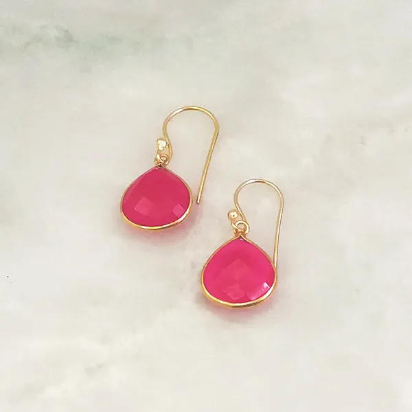 Pink Agate Single Drop Hook Earrings