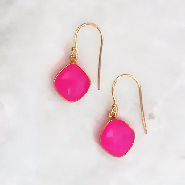 Pink Agate Single Drop Hook Earrings