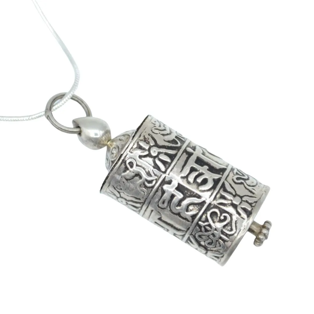 Prayer Wheel Silver Necklace