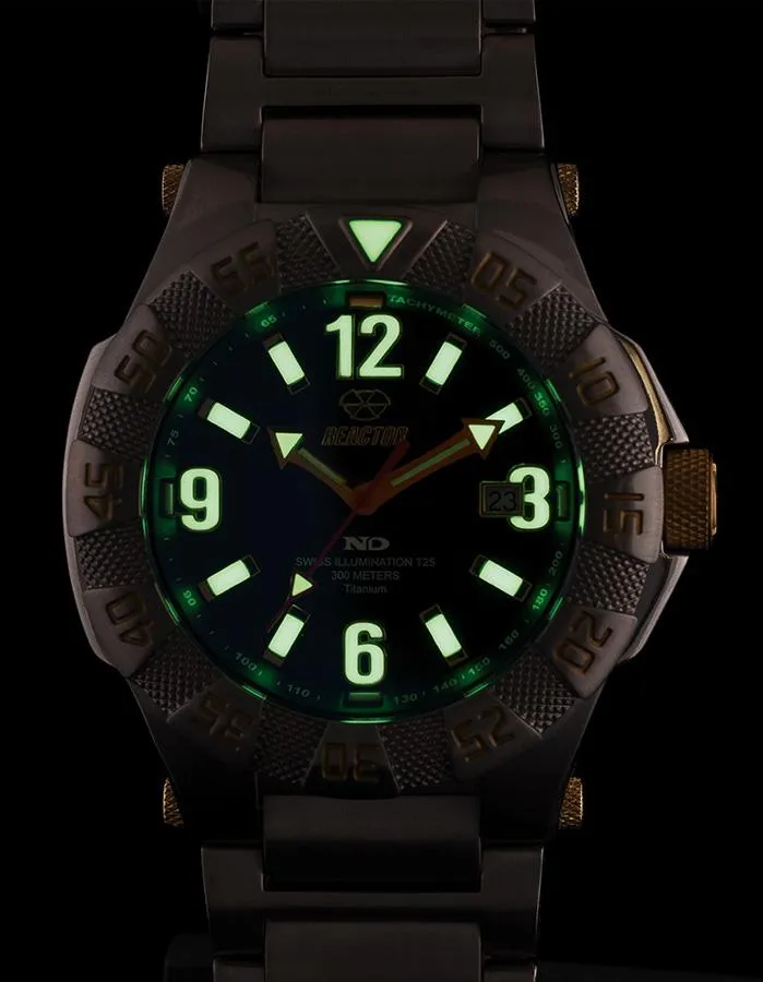 Reactor Mens Gamma 2 - Titanium Case & Bracelet - Black Dial - Never Dark - 300M