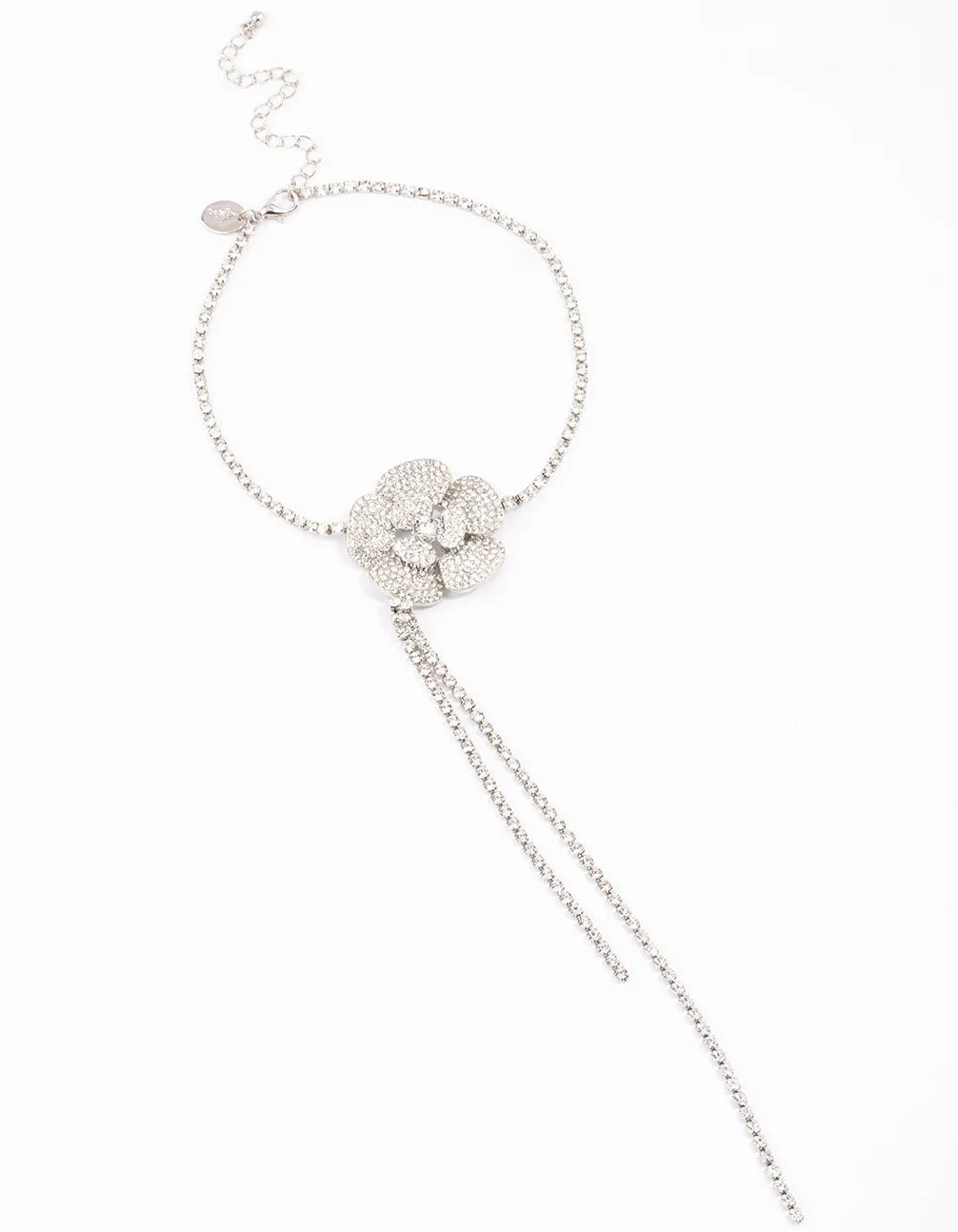 Rhodium Diamante Flower Choker