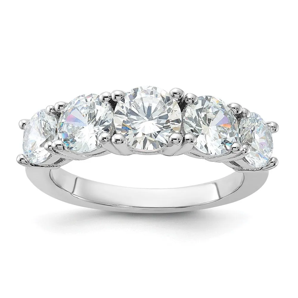 Rhodium-Plated CZ 5-Stone Ring in Sterling Silver