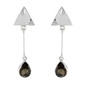 Riyo Aesthetic 925 Sterling Silver Earring For Wife Smoky Quartz Earring Bezel Setting Brown Earring Stud Earring