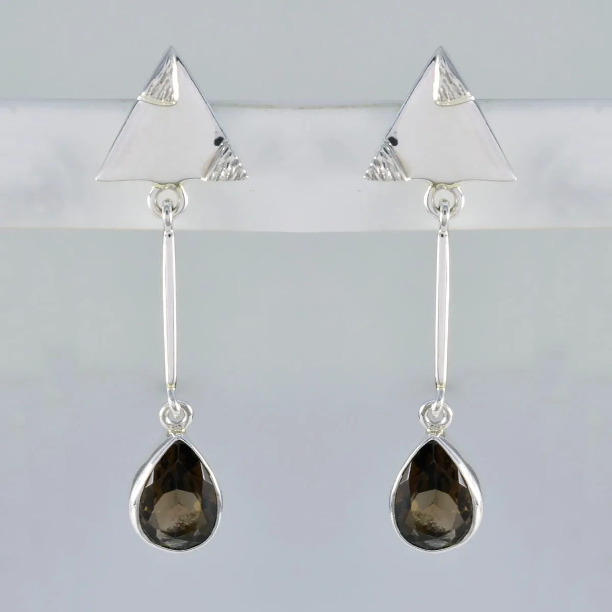 Riyo Aesthetic 925 Sterling Silver Earring For Wife Smoky Quartz Earring Bezel Setting Brown Earring Stud Earring