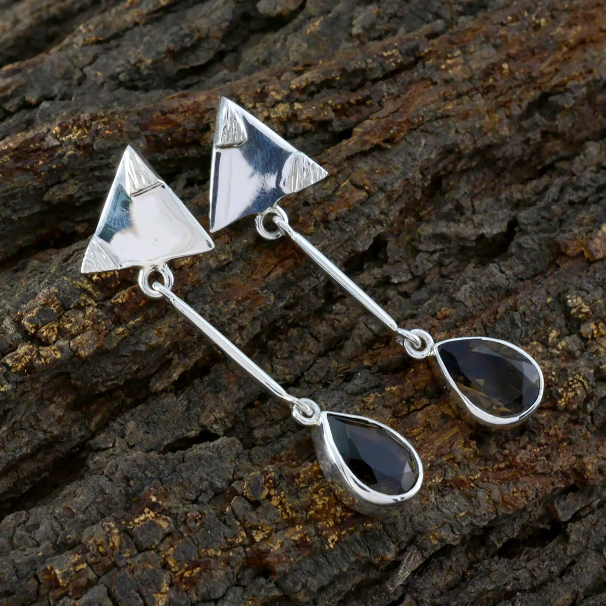 Riyo Aesthetic 925 Sterling Silver Earring For Wife Smoky Quartz Earring Bezel Setting Brown Earring Stud Earring