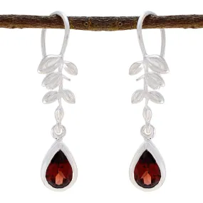 Riyo Genuine Gems Pear Faceted Red Garnet Silver Earring gift for anniversary