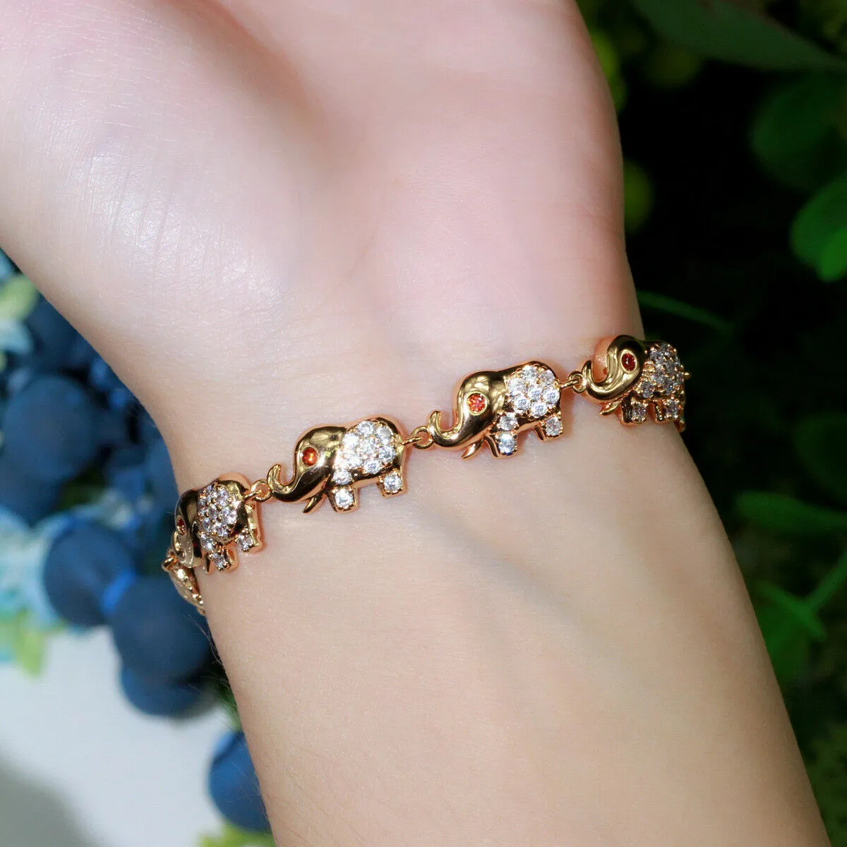 Rose Gold CZ Linked Elephant Petite Bracelet