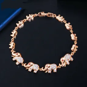 Rose Gold CZ Linked Elephant Petite Bracelet