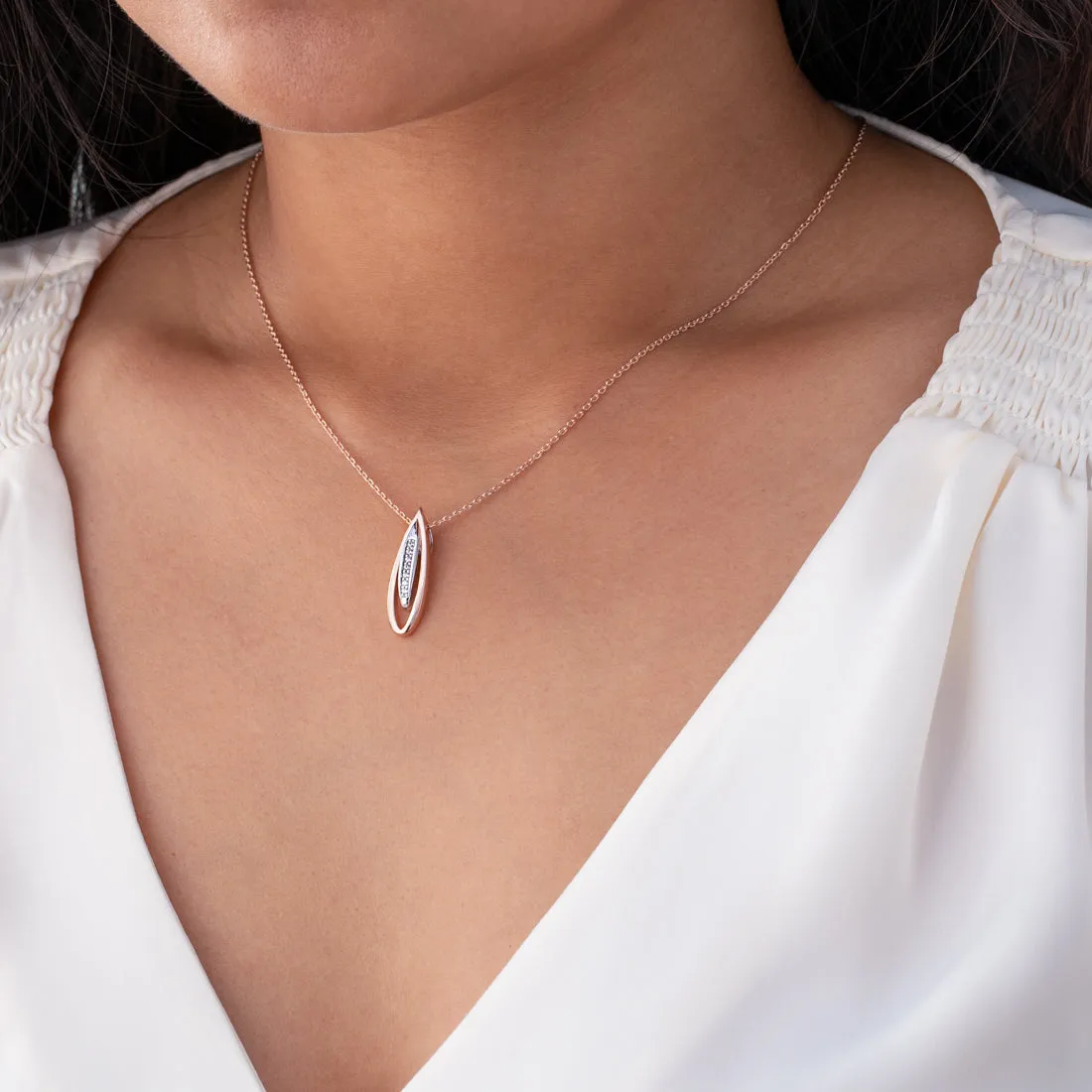 Rose-Tone Sterling Silver Floating Teardrop Pendant