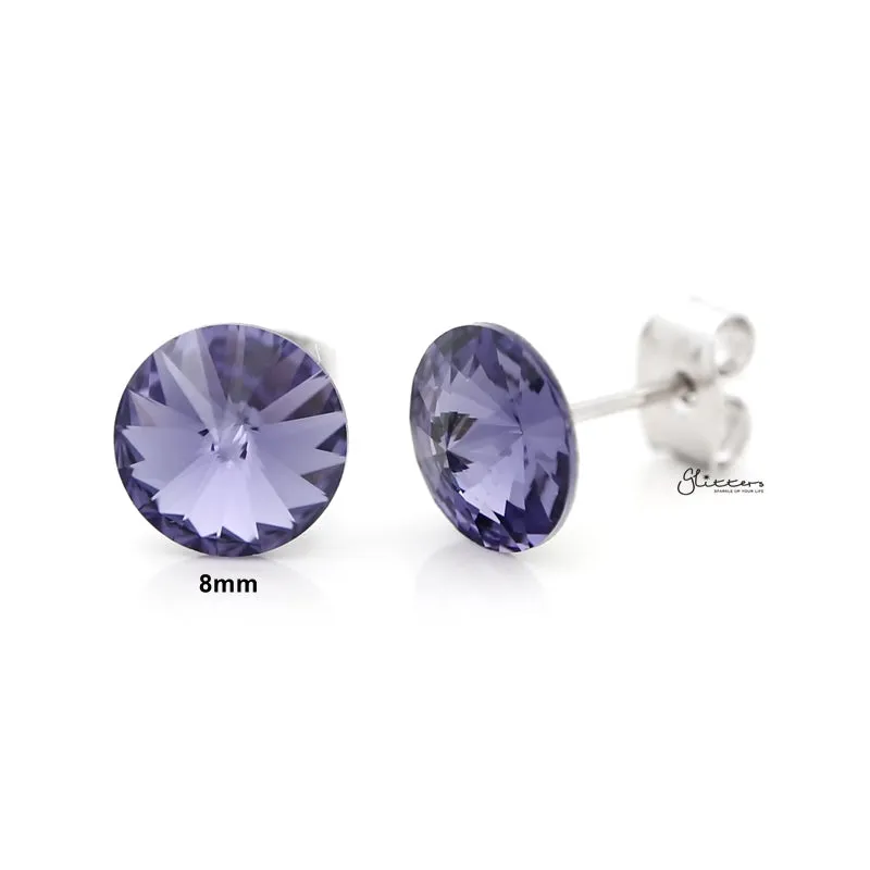 Round Crystal Stud Earrings - Tanzanite