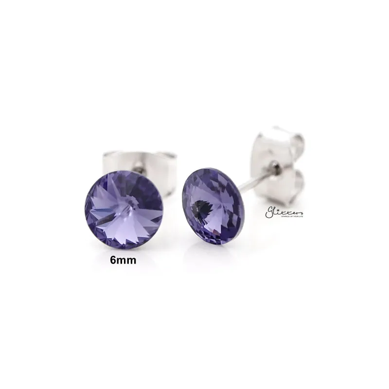 Round Crystal Stud Earrings - Tanzanite