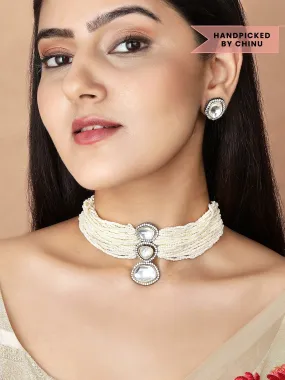 Rubans Pearl Choker Set With Kundan Stone Studded