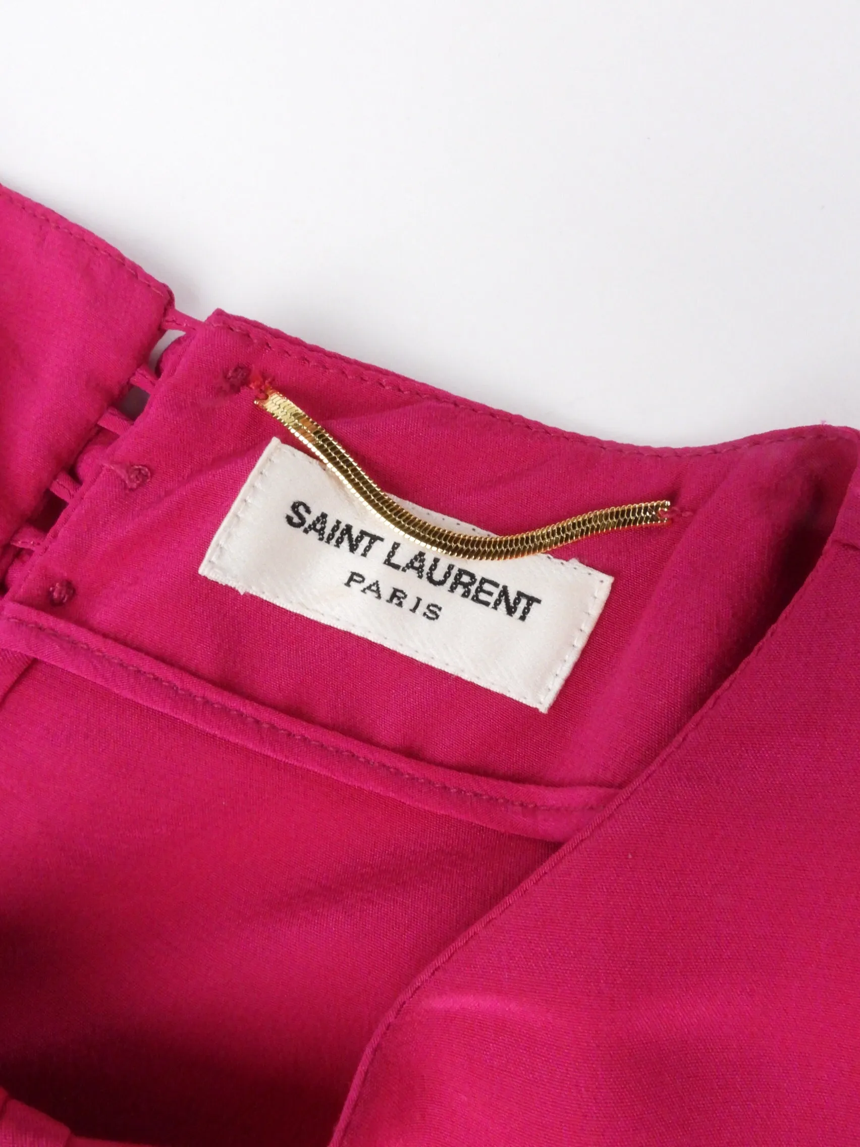 Saint Laurent Pink Silk Satin Long Sleeve Pussy Bow Blouse - FR38