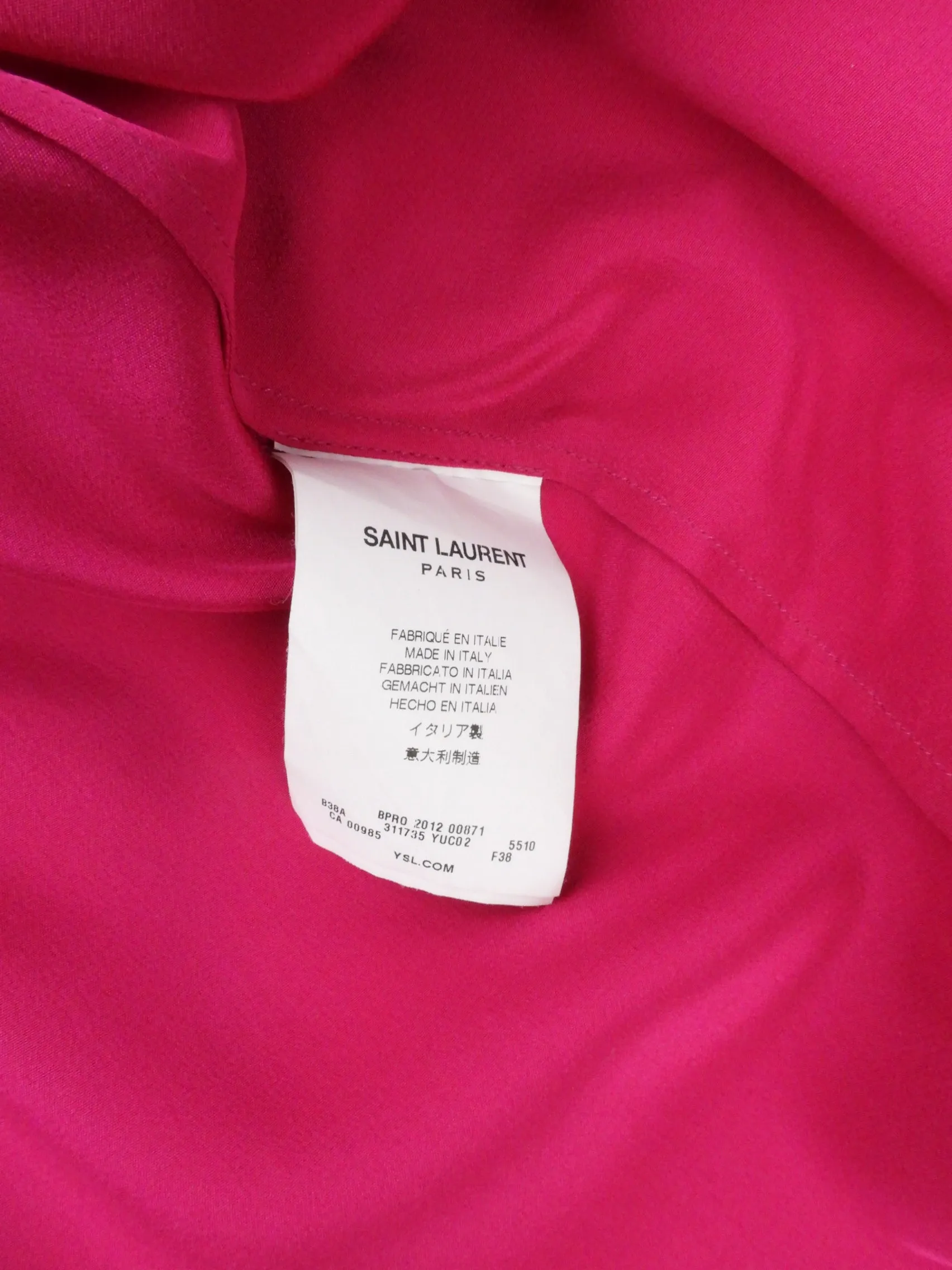 Saint Laurent Pink Silk Satin Long Sleeve Pussy Bow Blouse - FR38