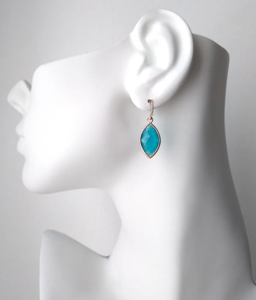 Sea Blue Jade Single Drop Earrings