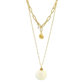 Sea Shell and Freshwater Pearl Pendant Layered Necklace