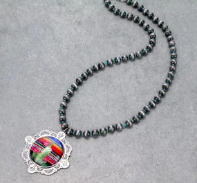 Serape cactus glass bubble Navajo NECKLACE