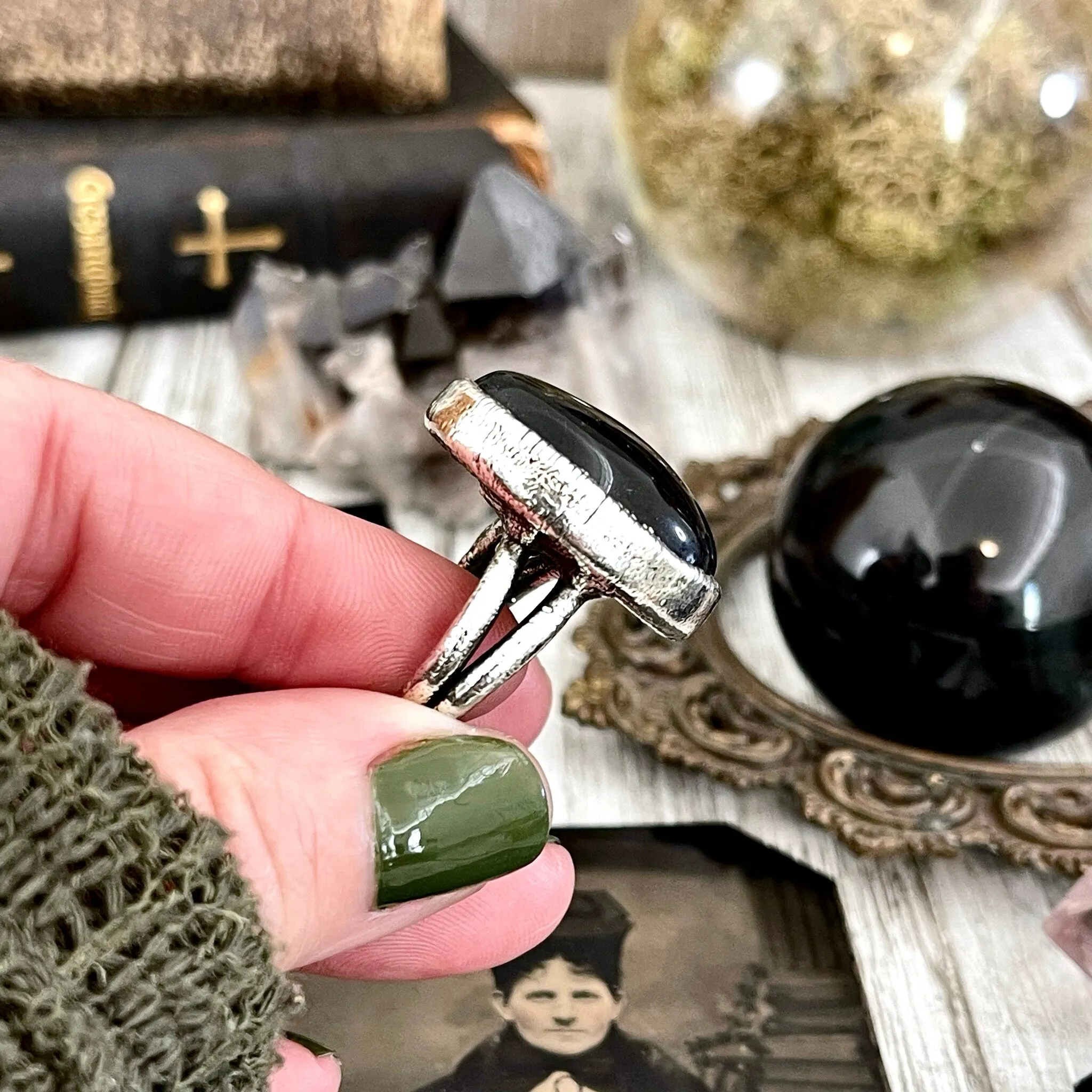 Size 6 Golden Sheen Obsidian Statement Ring in Fine Silver /  Foxlark Collection - One of a Kind