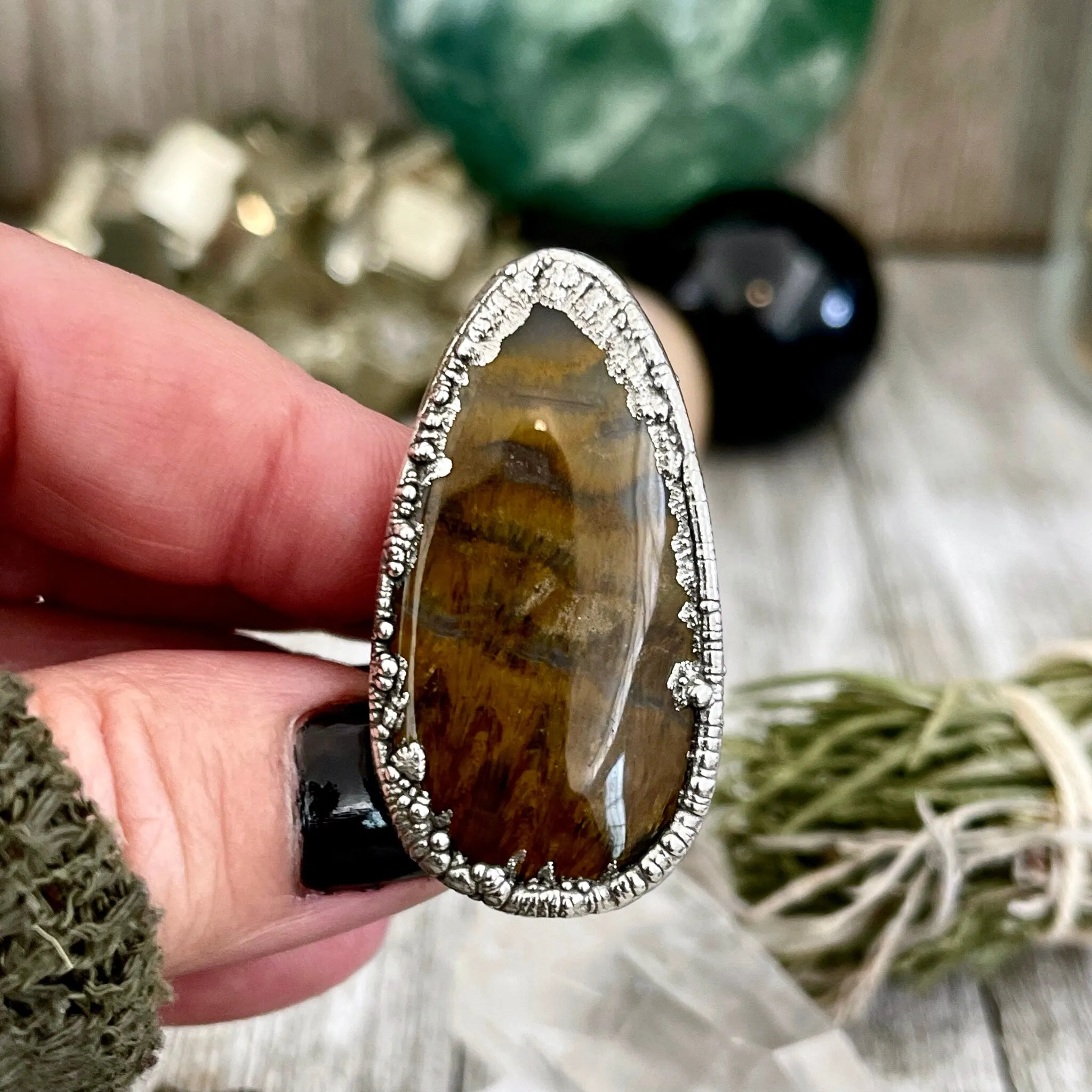 Size 7 Lion Skin Quartz Large Crystal Statement Ring in Fine Silver / Foxlark Collection - One of a Kind