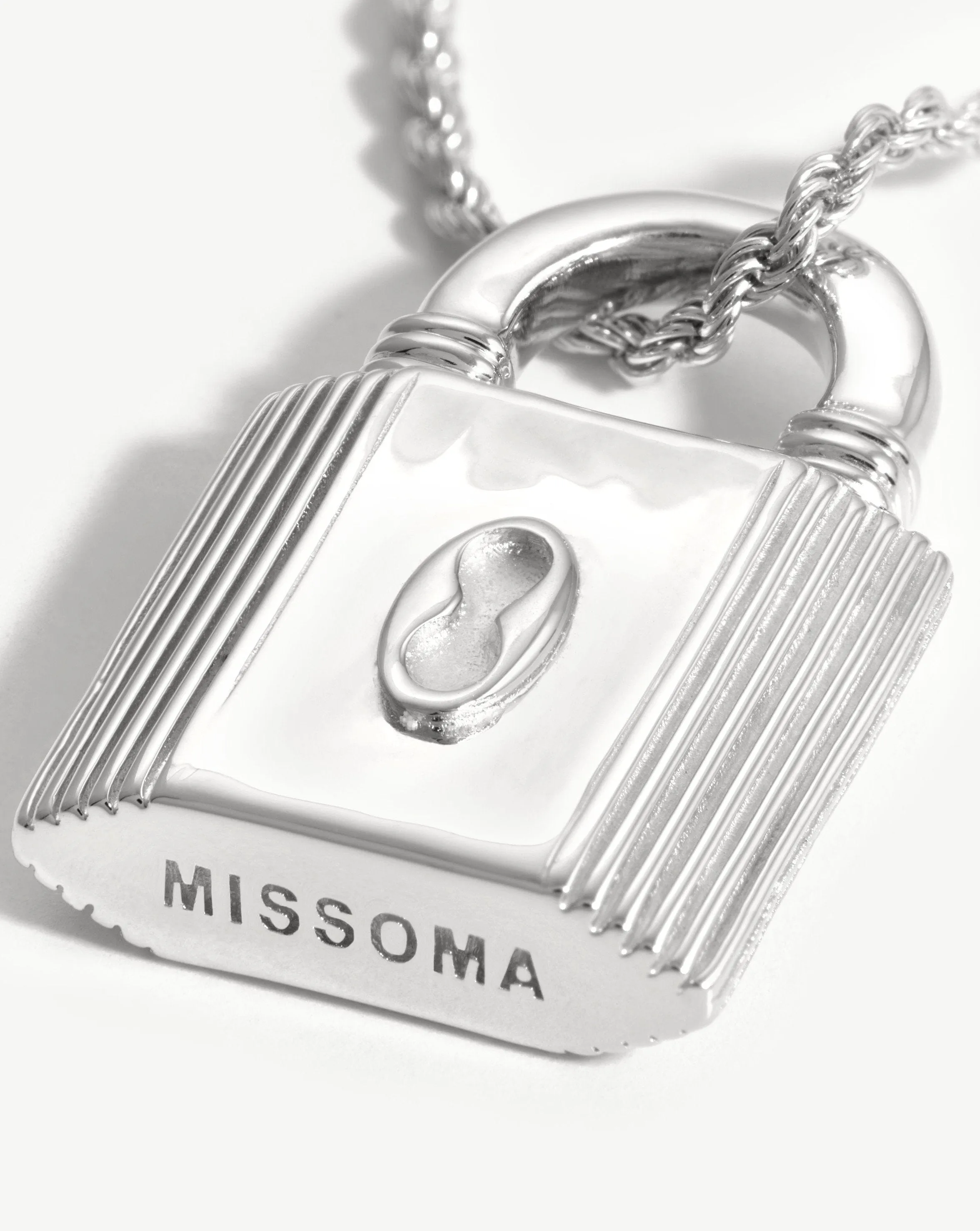 Small Ridge Padlock Necklace | Silver Plated