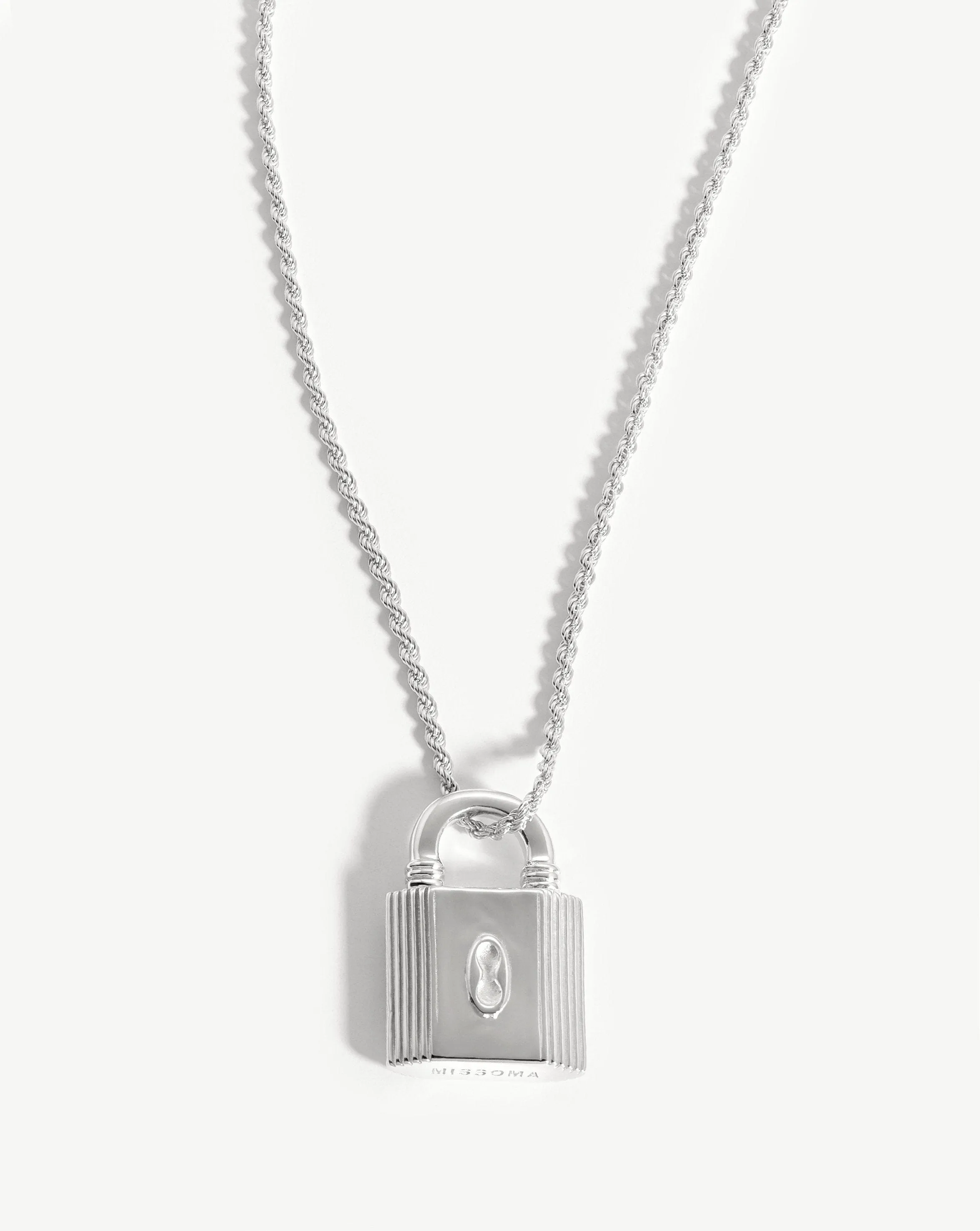 Small Ridge Padlock Necklace | Silver Plated