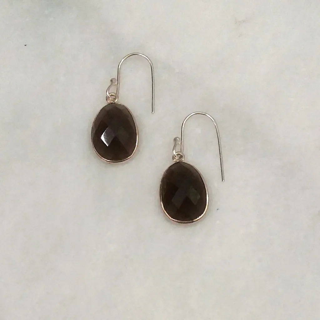 Smokey Quartz Single Drop Hook Earrings