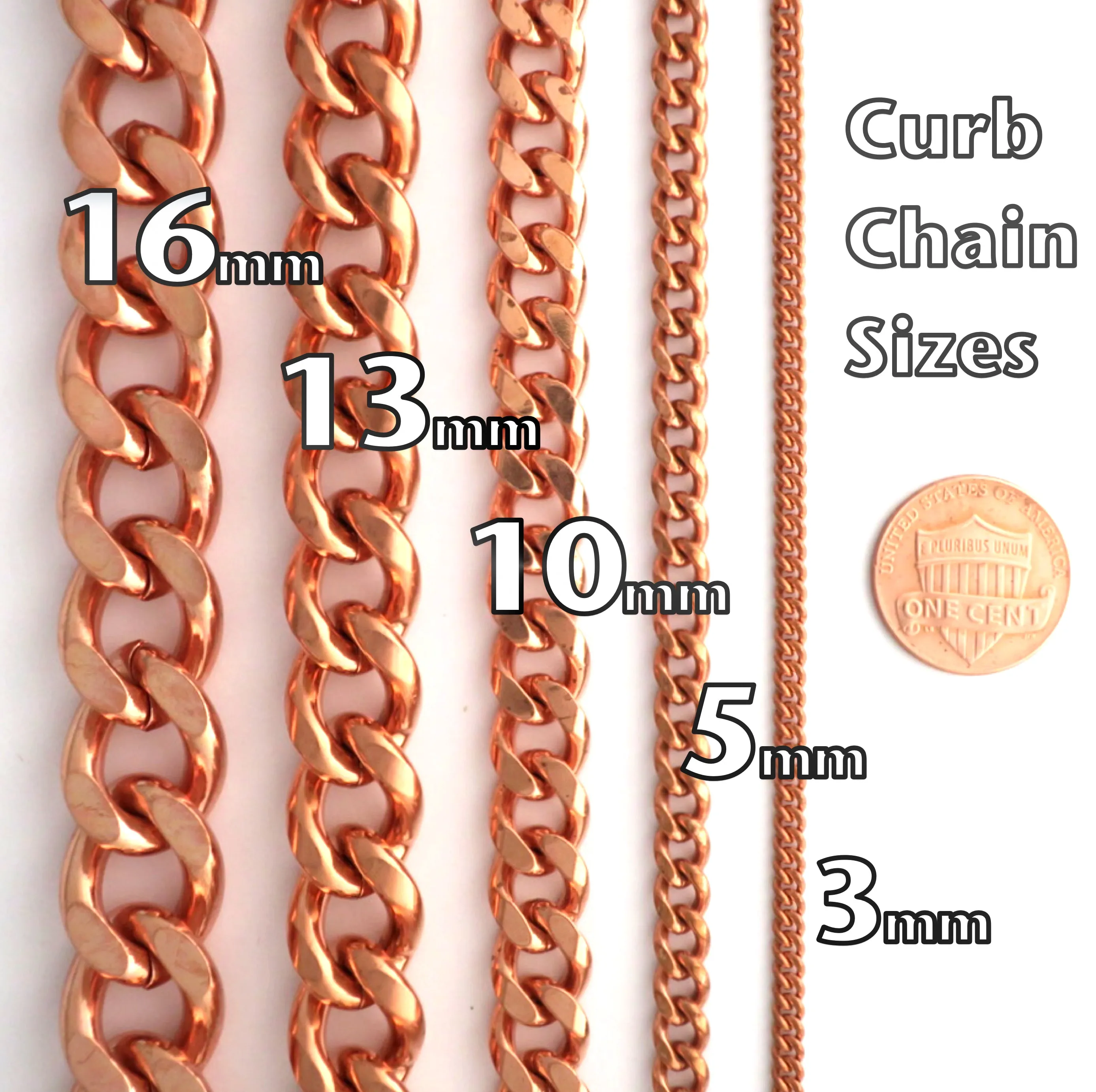 Solid Copper Necklace Chain Heavy Cuban Curb Chain Necklace NC76 Rugged 10mm Solid Copper Curb Chain Necklace 20 Inch Chain