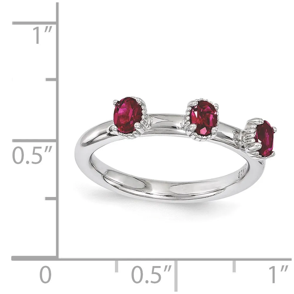 Stackable Expressions Created Ruby Three Stone Ring in Sterling Silver