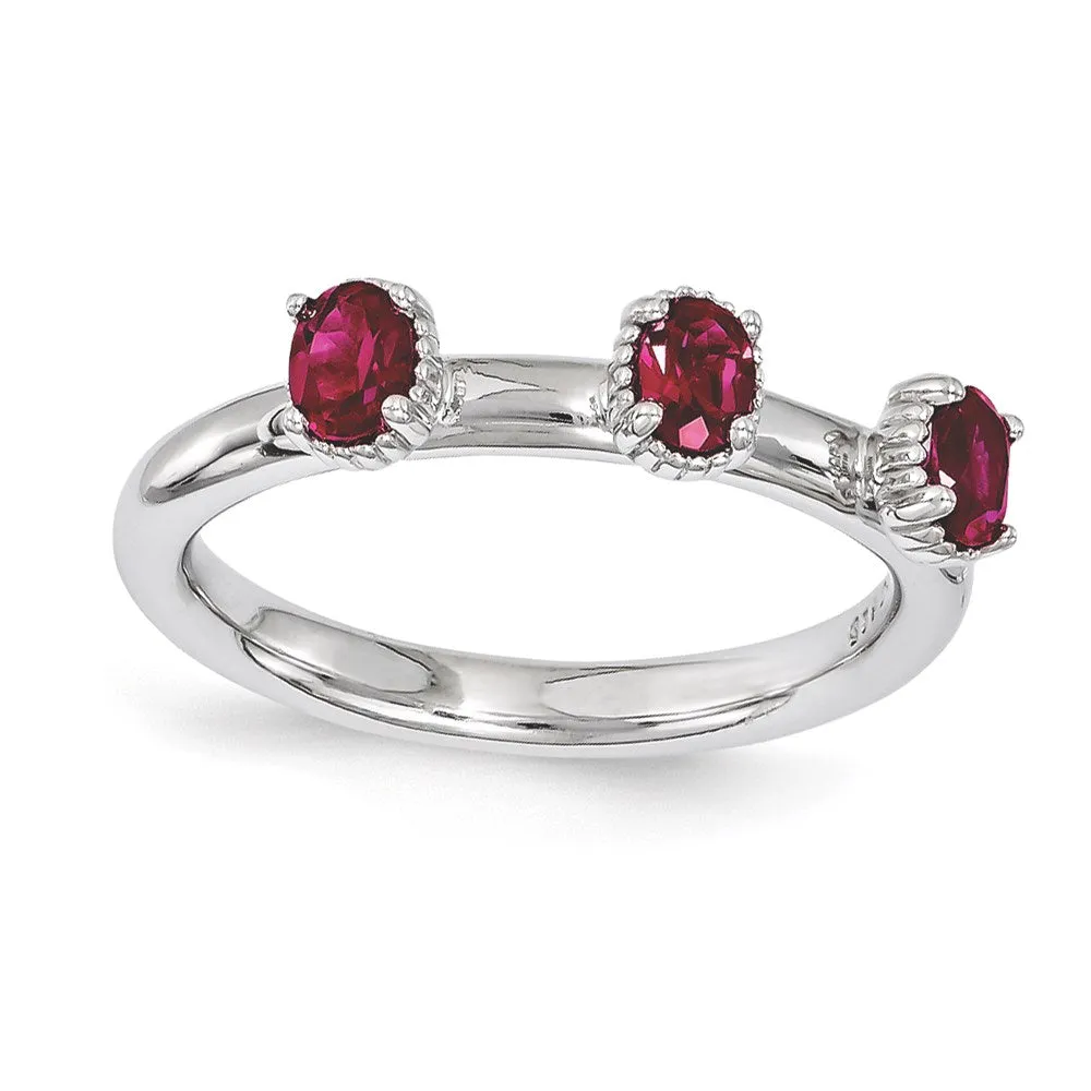 Stackable Expressions Created Ruby Three Stone Ring in Sterling Silver