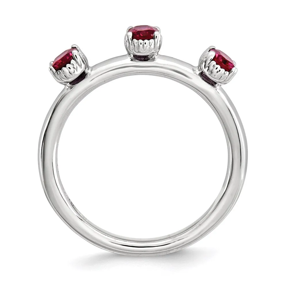 Stackable Expressions Created Ruby Three Stone Ring in Sterling Silver