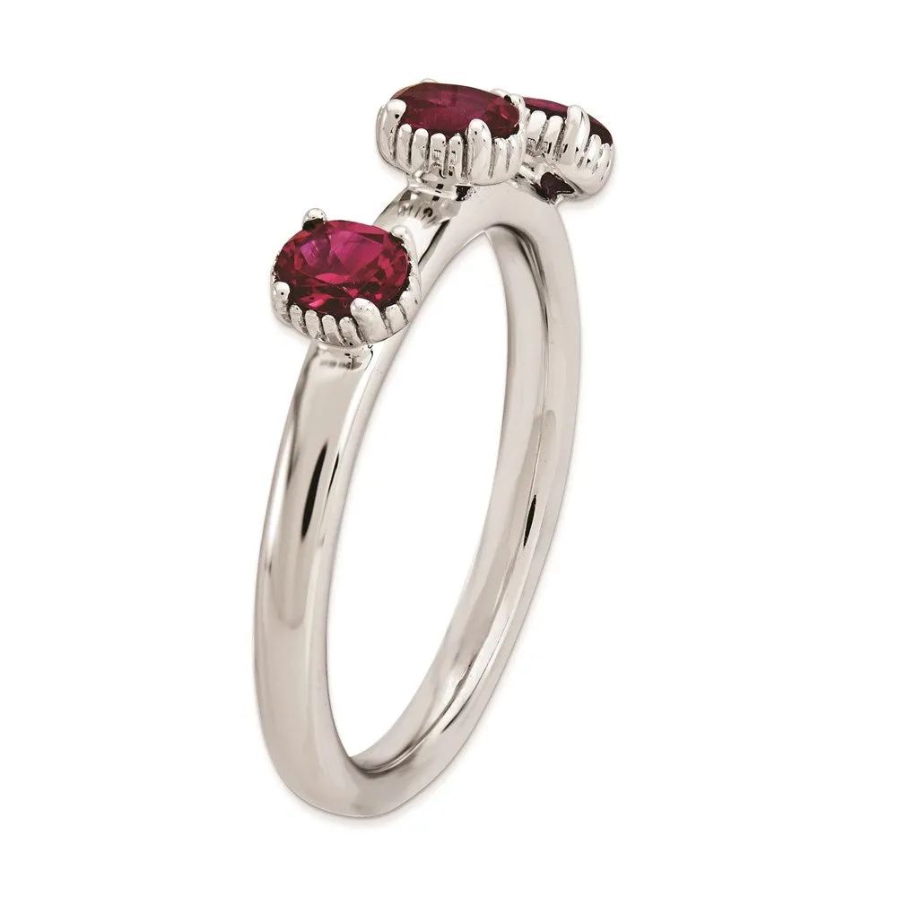 Stackable Expressions Created Ruby Three Stone Ring in Sterling Silver