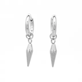 Stainless Steel Drop Spike Cone Huggie Hoop Earrings - Silver