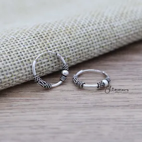 Sterling Silver Bali Hoop Sleeper Earrings - 14mm - SSE0311