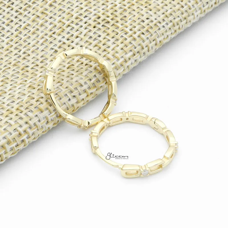 Sterling Silver Chain Link One-Touch Huggie Hoop Earrings - Gold