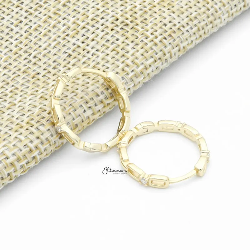 Sterling Silver Chain Link One-Touch Huggie Hoop Earrings - Gold