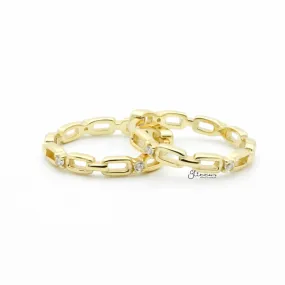 Sterling Silver Chain Link One-Touch Huggie Hoop Earrings - Gold