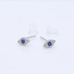 Sterling Silver Evil Eye Stud Earrings - Silver