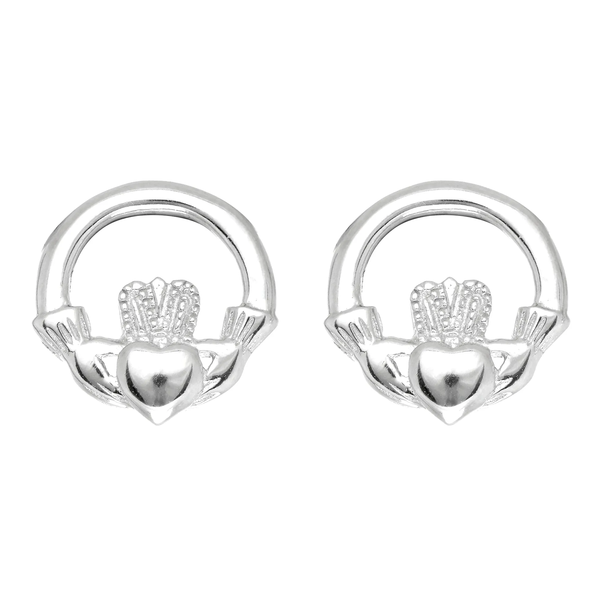 Sterling Silver Round Claddagh Stud Earrings