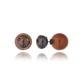 Sterling Silver Stud Earrings with Mixed Sapphires, Black Pearls & Gold Sunstone Beads