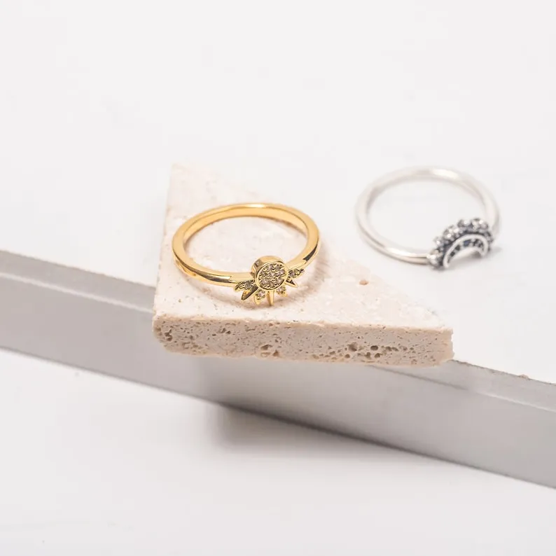 Sun and Moon Ring Set  Sterling Silver Couples Ring Set  Celestial Jewelry Gifted Jewelry