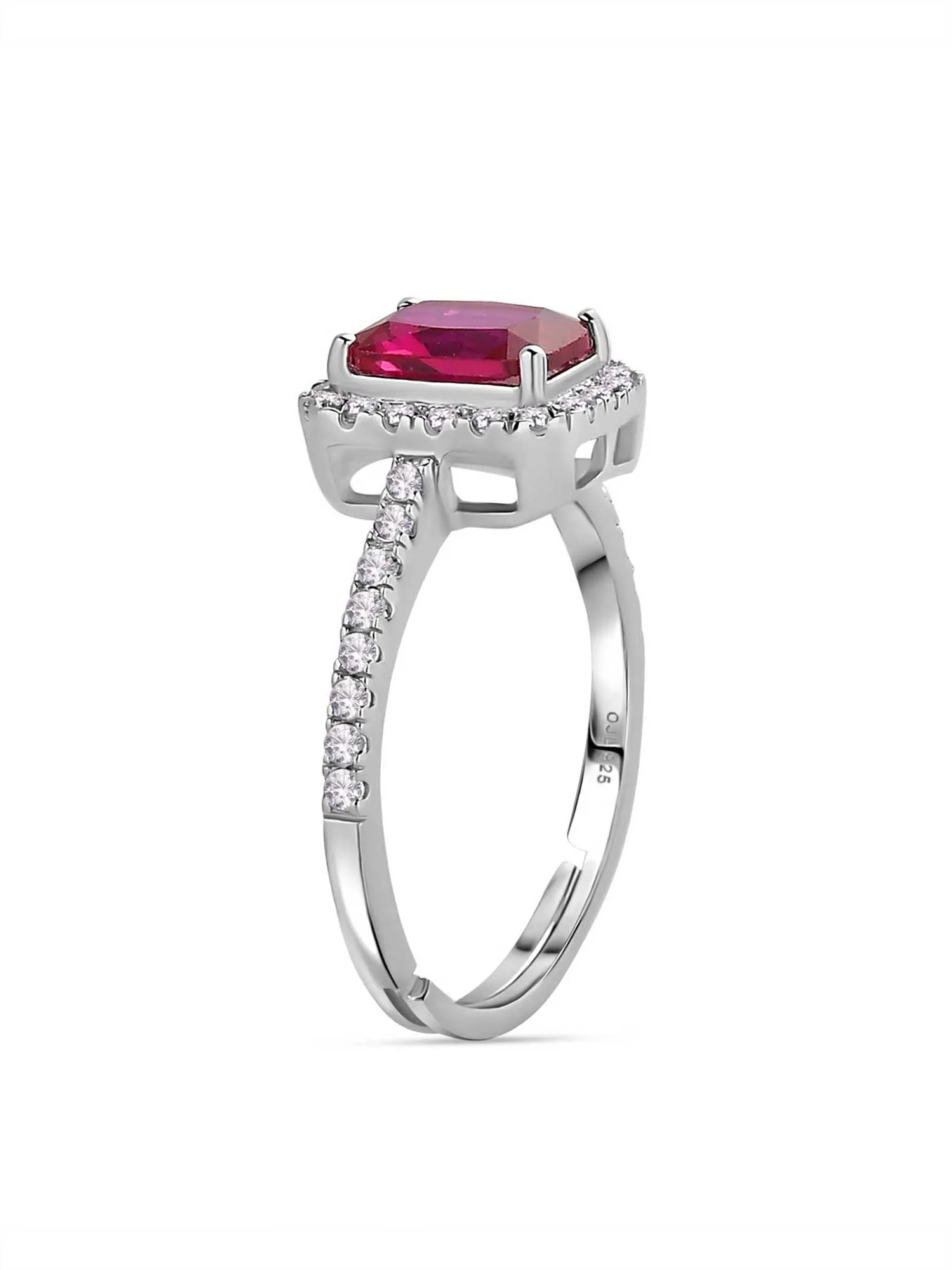 Synthetic Ruby Adjustable Statement Party Silver Ring