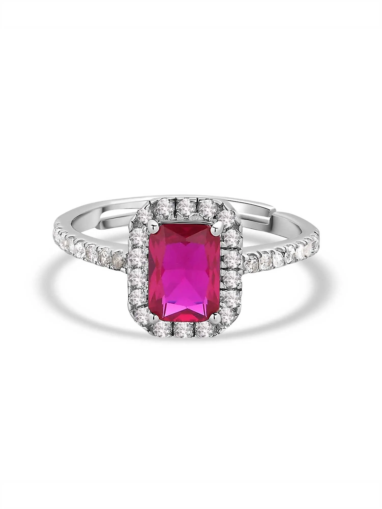 Synthetic Ruby Adjustable Statement Party Silver Ring