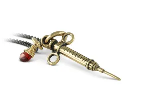 Syringe Necklace with Garnet - Bronze