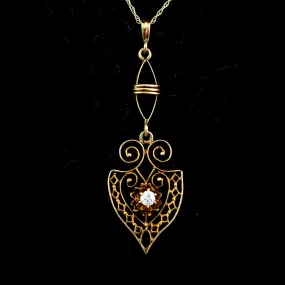 The Nashville - Antique Lavalier Diamond 10k Gold Pendant on Chain